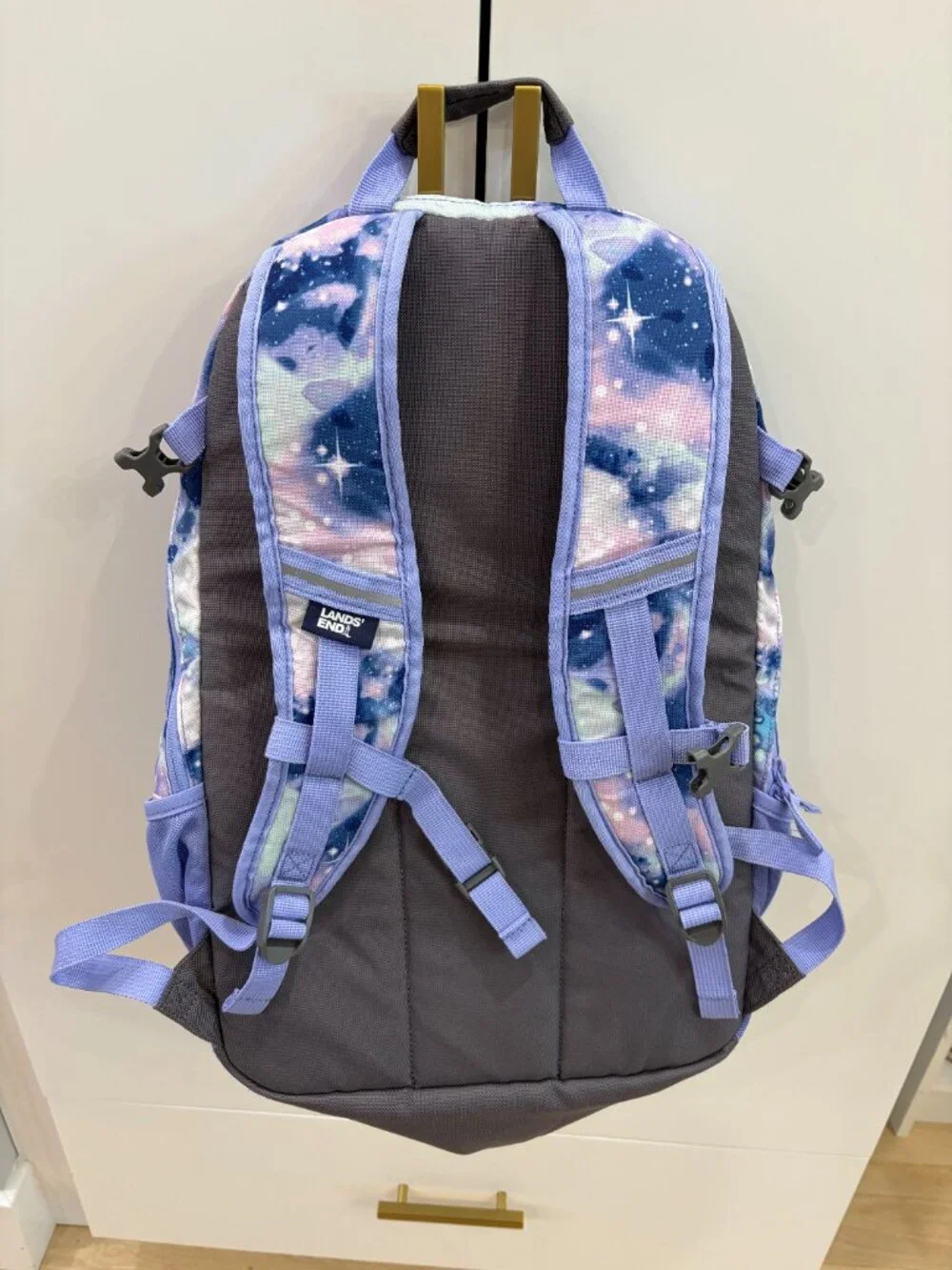 Lands' End Classmate XL Backpack & Insulated Lunchbox Lavender Galaxy EUC